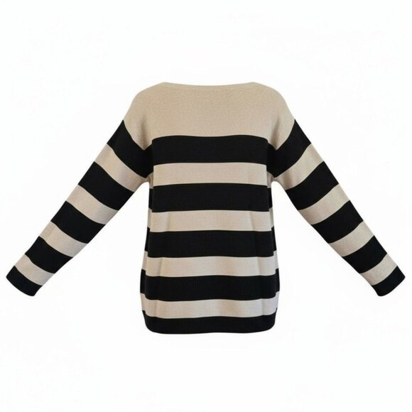 Coldwater Creek XL Striped Sweater Beige & Black Wool Cotton Blend - Picture 6 of 10